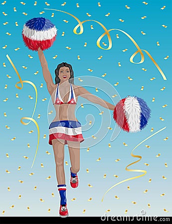 Cuban Cheerleader of Cuba Fans Vector Illustration